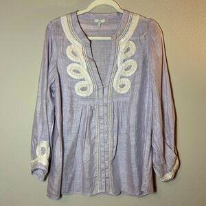 Joie 100% Silk Cottage Core Blouse Periwinkle Size Large embroidered Boho Chic